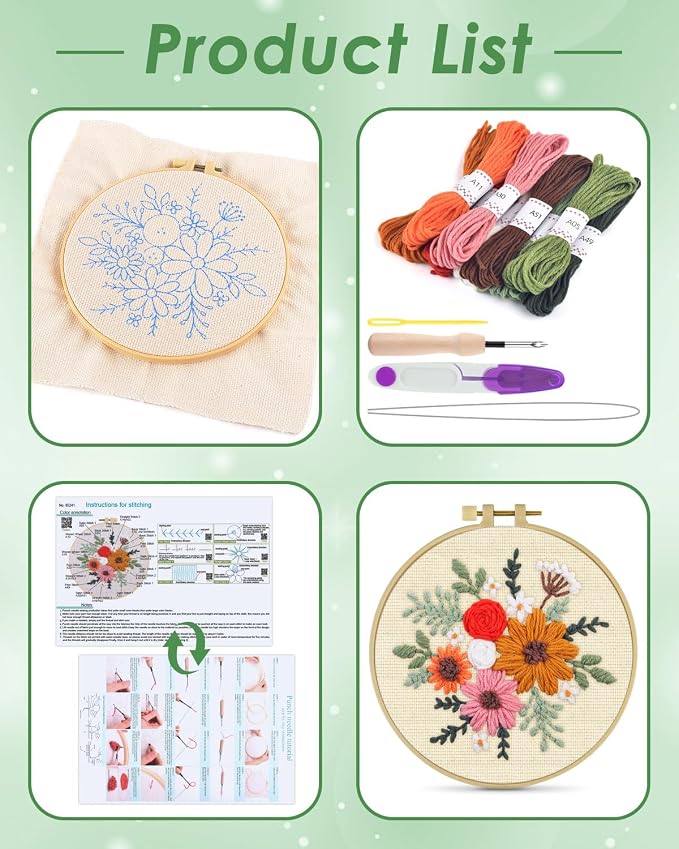 ERKOON Punch Needle Kit Beginners Adults, DIY Easy Flower Embroidery Set - Image 2