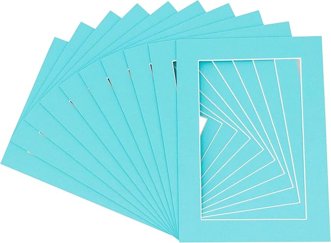 11x14 Mat for 8.5x11 Photo - Precut Aquamarine Blue Picture Matboard for Frames 11 x 14 Inches - Bevel Cut to Display Art 8.5 x 11 - Acid Free Pack of 100 MATS with Backing Boards & Clear Bags