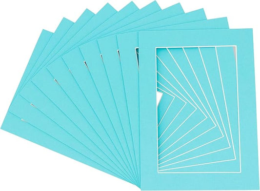 11x14 Mat for 8.5x11 Photo - Precut Aquamarine Blue Picture Matboard for Frames 11 x 14 Inches - Bevel Cut to Display Art 8.5 x 11 - Acid Free Pack of 100 MATS with Backing Boards & Clear Bags