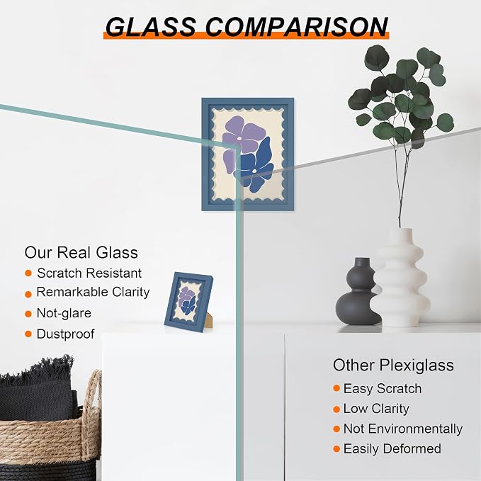 6x6 Picture Frame with Wavy Mat, Wooden Real Glass 6 x 6 Photo Frame - Image 3