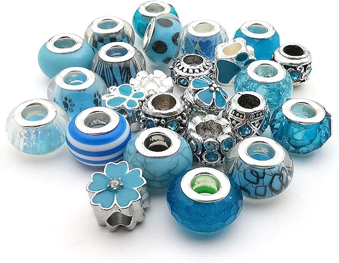 50pcs Assorted Blue Resin Imitation Glass European Large Hole Beads Rhinestone - Image 3