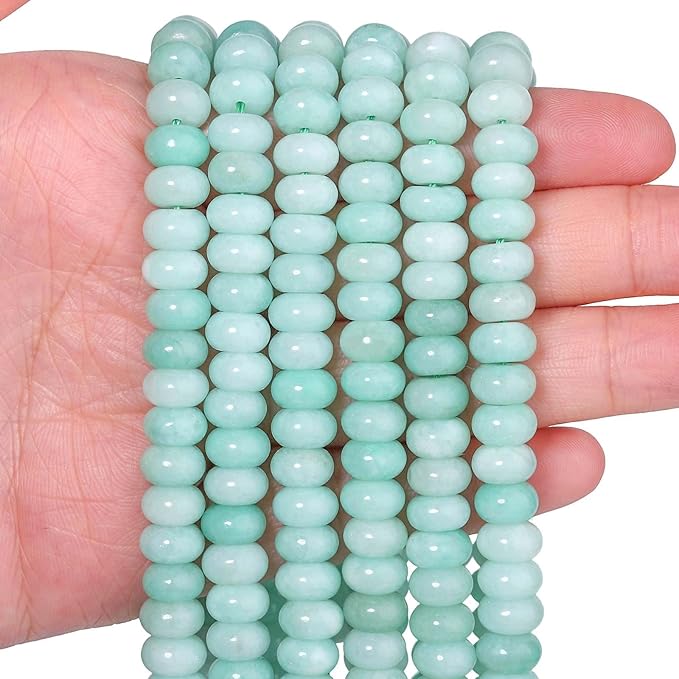 Songxi 5x8mm Natural Light Green Stone Rondelle Beads, Gemstone by SongXi