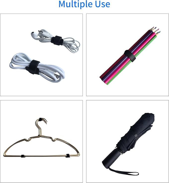 60 PCS 8 Inches Black Reusable Cable Ties, Cable Organizer, Cord Wrap and Hook - Image 4