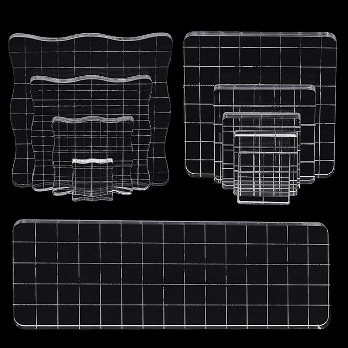 10Pcs Clear Acrylic Stamp Blocks Set, Acrylic Stamping Blocks Tools Clear Stamps with Grid Lines for Photography Props Scrapbooking Crafts Card Making