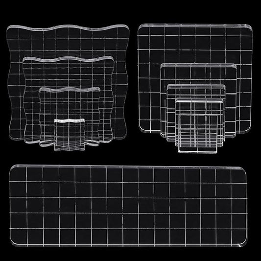 10Pcs Clear Acrylic Stamp Blocks Set, Acrylic Stamping Blocks Tools Clear Stamps with Grid Lines for Photography Props Scrapbooking Crafts Card Making