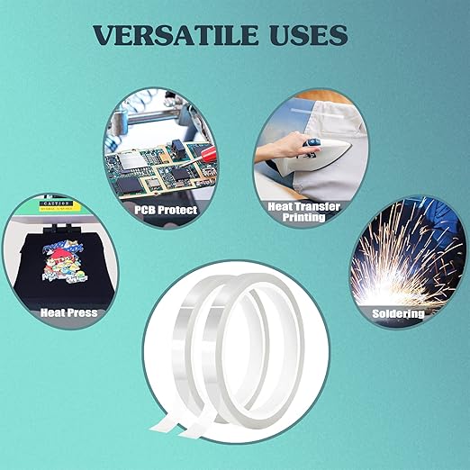 2 Rolls 10mm x33m(108ft) Clear Heat Tape,Transparent High Temperature Heat Resistant Tape,Heat Transfer Tape for Heat Press and Sublimation,Heat Transfer Vinyl,No Residue