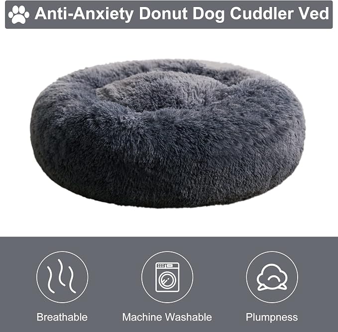 WNPETHOME Calming Dog & Cat Bed, Anti-Anxiety Donut Bed, Fluffy Faux Fur Cushion - Image 5