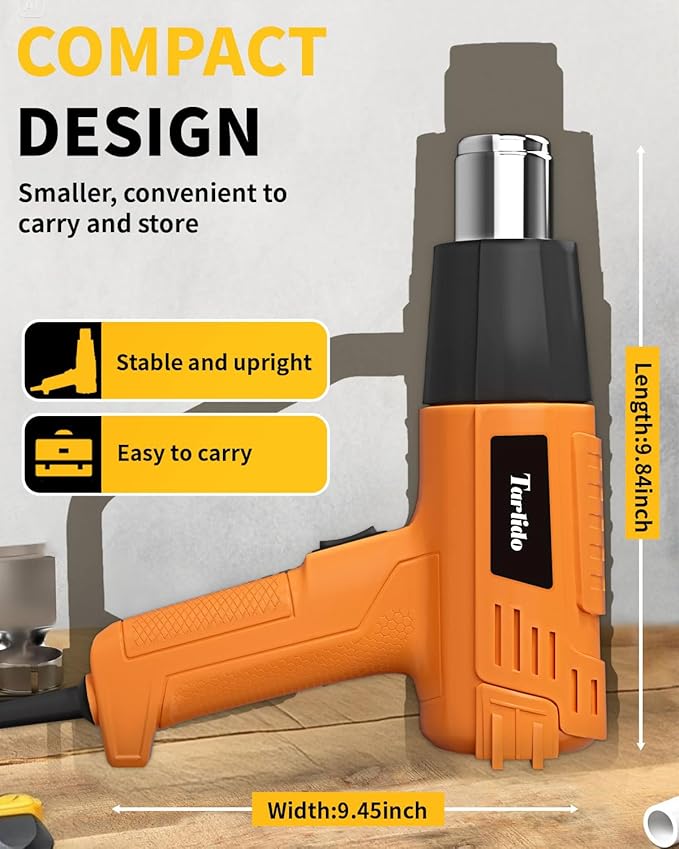 Heat Gun 1500W 572°F-932°F(300°C-500°C) Fast Heating Heavy Duty Hot Air Gun Kit Variable Temperature Control Overheat Protection with 4 Nozzles for Crafts, Shrinking Pvc, StrippingPaint ﻿