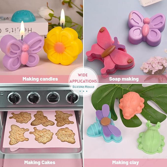 Sakolla 2 Pack Insect Silicone Soap Molds, 6-Cavity Dragonfly Butterfly Ladybug - Image 5