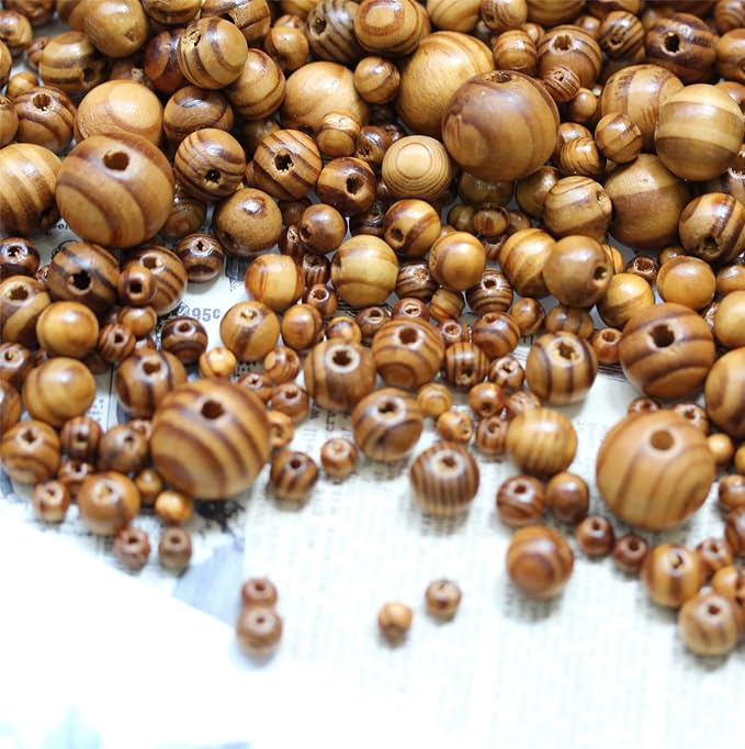 BetterJonny 600Pcs Natural Wood Round Beads, 6 Sizes Handmade Polished Spacer - Image 2