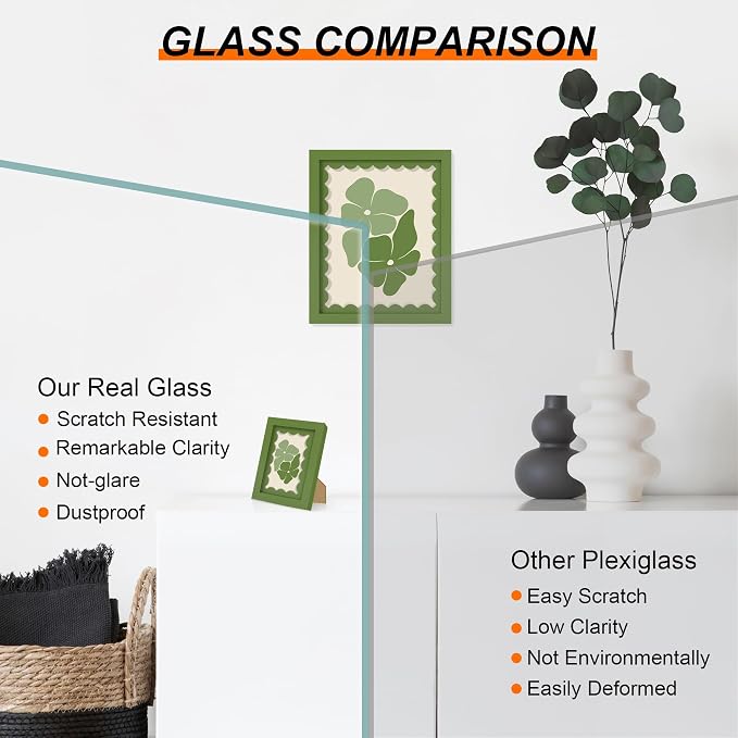 6x8 Picture Frame with Wavy Mat, Wooden Real Glass 6 x 8 Photo Frame - Image 2