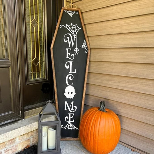 Halloween Stencils for Painting on Wood Door Sign Reusable Large Holiday Stencil for Crafts Canvas Wall Shirts Cookie Drawing Paint Decorating (Halloween Sign)