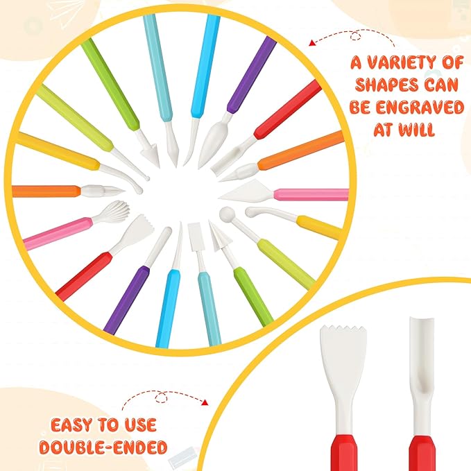 18PCS Clay Sculpting Tools, Double Head Air Dry Clay Carving Tools Kits for Kids and Adults, Sculpting Tools for Clay Sculpey, Modeling Clay Ideal, Air Dry Clay and Shaping