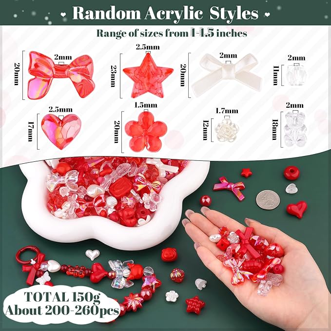 200-260PCS TINKRSTUFF Assorted Red Acrylic Beads - Image 2