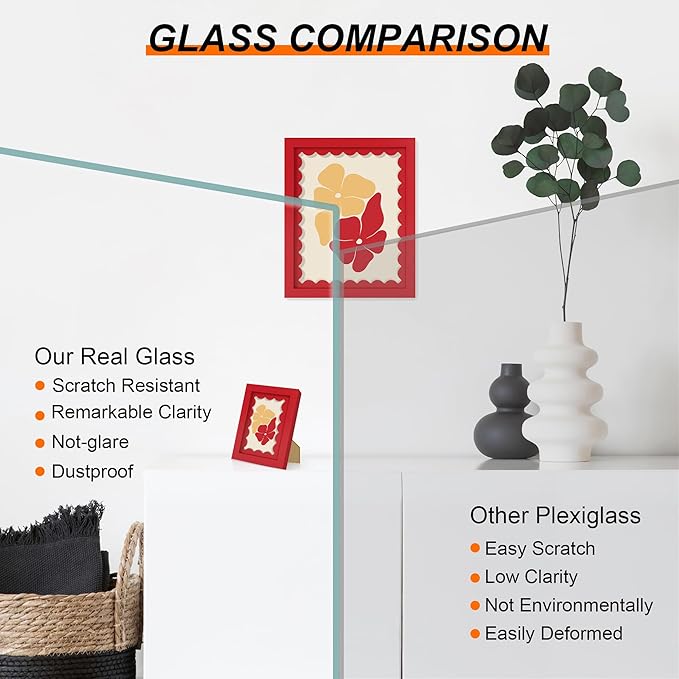 12x12 Picture Frame with Wavy Mat, Wooden Real Glass 12 x 12 Photo Frame - Image 3