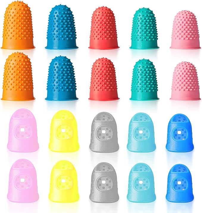 20 Pieces Rubber Thimble - Thimbles for Hand Sewing with Finger Protection, Durable Rubber Finger Tips for Quilting, Knitting, Embroidery, Paperwork & Crafts (5 Sizes)