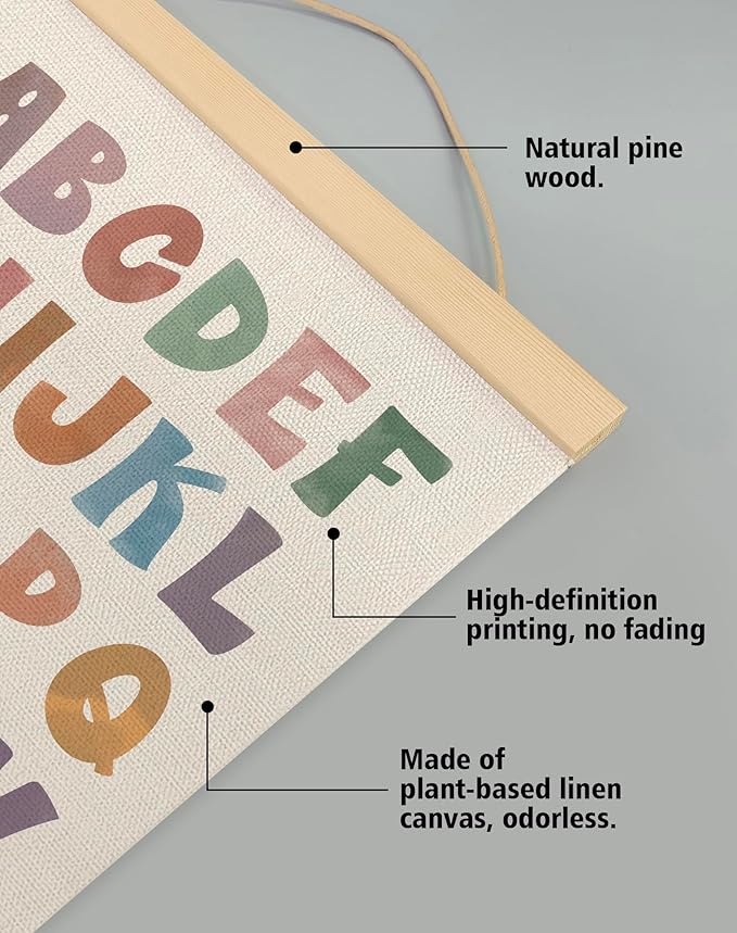 2-Pack Alphabet and Number Posters for Kids,Modern ABC and 0-10 Wall Chart Set on Natural Linen,Educational Decor for Toddlers, Preschool Classroom, Nursery, Playroom 14x18.5In (ABC+123)