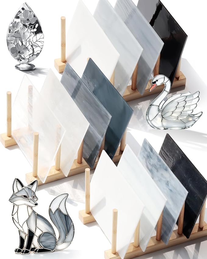 FIVEIZERO 12 Sheets Black White Gray Stained Glass 4x6 Inch – Neutral Tiffany by FIVEIZERO