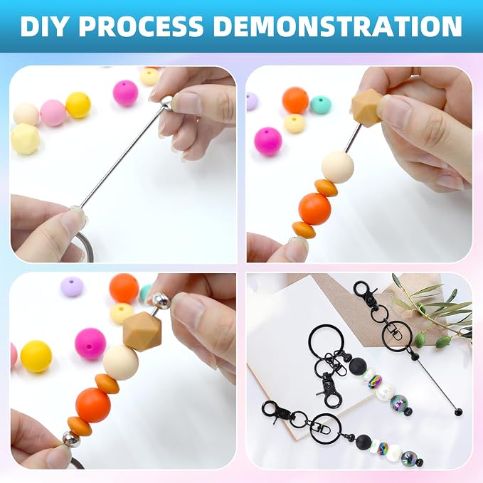 80 Pcs Beadable Keychains Bulk Kit – DIY Keychain Making Supplies - Image 4