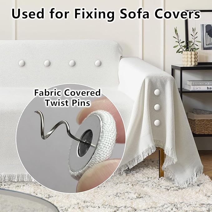 Linen Fabric-Covered Twist Pins - 8 Colors Upholstery Pins & Bed Skirt Pins -Used to Secure Sofa Cushion, Armrest Covers, Furniture & Bed Skir (12, Black)