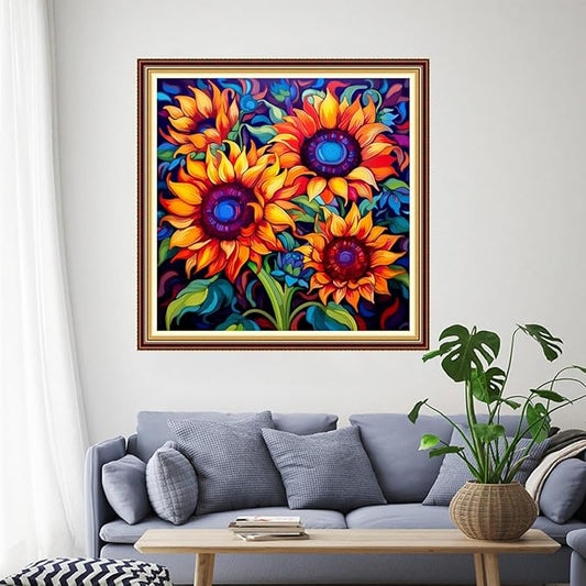 Funchey Stamped Cross Stitch Kits, DIY Cross Stitch Pattern for Adults Beginners Needlepoint Kits Embroidery Kit Arts and Crafts 11CT-Magic Sunflower 18x18 inch