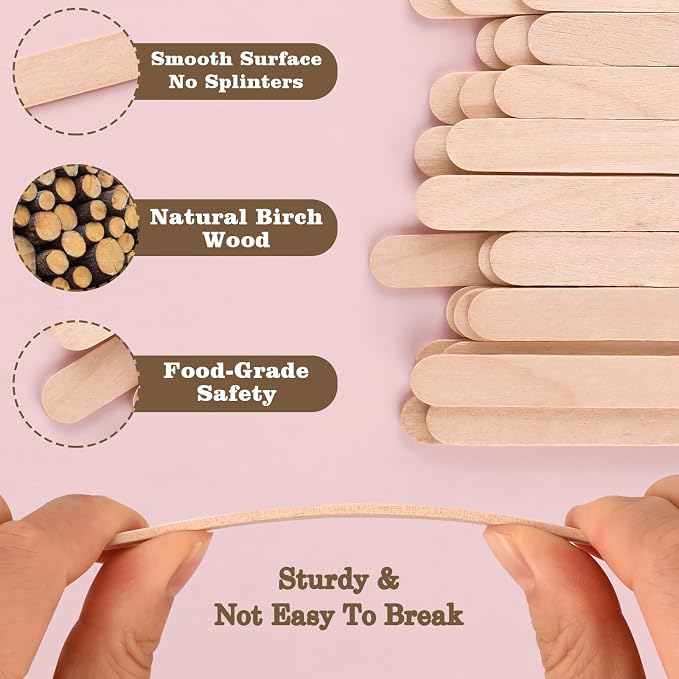 Sakolla 300 Pcs 4.5″ Length Popsicle Wooden Sticks | Food Grade Natural Birch - Image 4