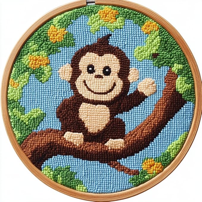 DIY Punch Needle Kits Cartoon Monkey on Tree Easy by Unknown