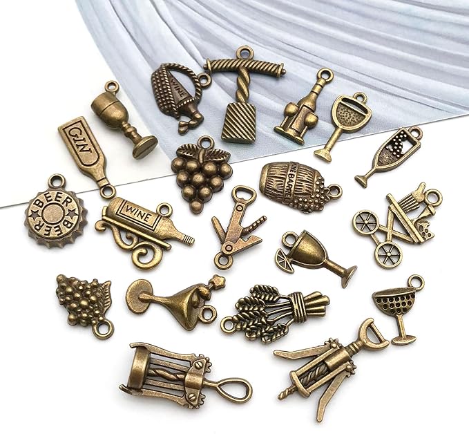 WOCRAFT 60pcs Antique Bronze Wine Bracelet Charms - Image 4