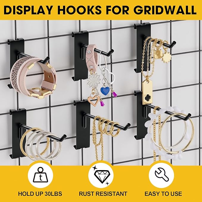 Gridwall Hooks 4 Inch, 60 Pack Metal Display Hooks for Grid Wall, Hanging Hooks for Grid Wall Panels, Black Grid Wall Accessory for Clothes, Home Setup, Retail Display- Gridwall Peg Hooks