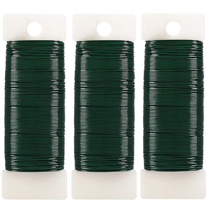 Tenn Well Green Floral Wire, 3 Pack Christmas Wreath Wire, 295 Feet 22 Gauge Florist Ties for Flower Arrangements, Christmas Ornaments, Wreath Making, Gardening, Crafts
