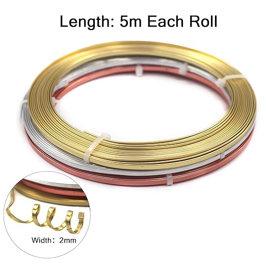 Cinvo 3 Rolls Flat Craft Wire Jewelry Wire Flexible Aluminum Wire Tarnish Resistant for Bezel Sculpting DIY Jewelry Craft Making (1mm Thickness, 3mm Width, Silver, Gold and Rose Gold)