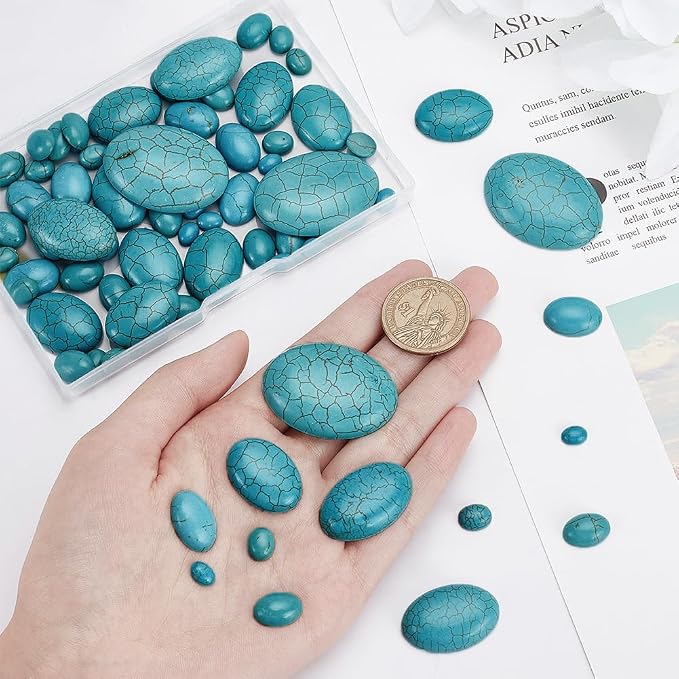arricraft About 108 Pcs Synthetic Turquoise Cabochons, 7 Sizes Dyed Flat Back - Image 3