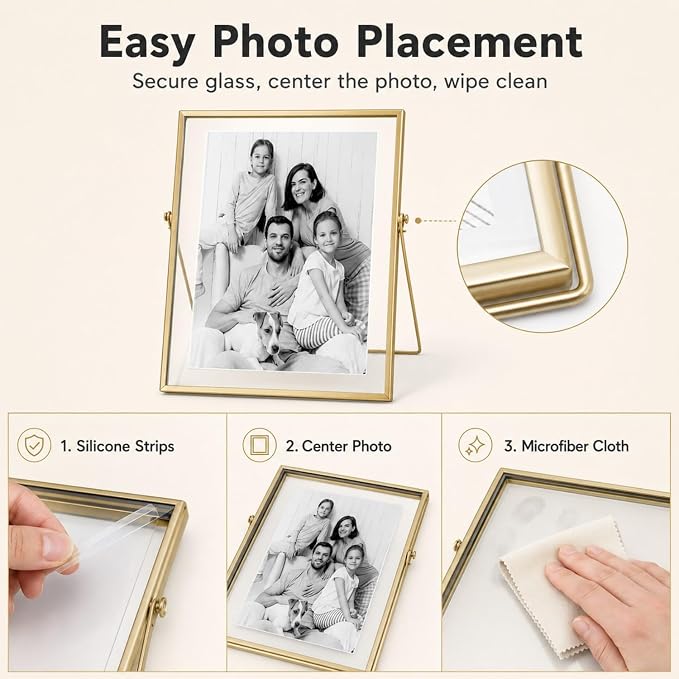 AceList Floating Picture Frame, 8x10 Gold Double Glass, Tabletop | Modern - Image 4