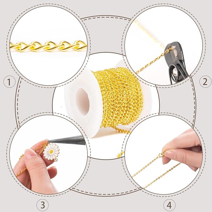 Lemonkey 33 Feet Metal Gold Necklace Chains Curb Links Chains Bulk - Image 3