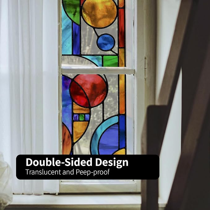 Original Hand Drawn Faux Stained Glass Window Film, Double-Sided Static Film - Image 7