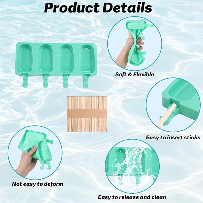 Popsicles Molds, Reusable Silicone Ice Pop Cream Cakesicle Maker Mold 4 Cavities - Image 3
