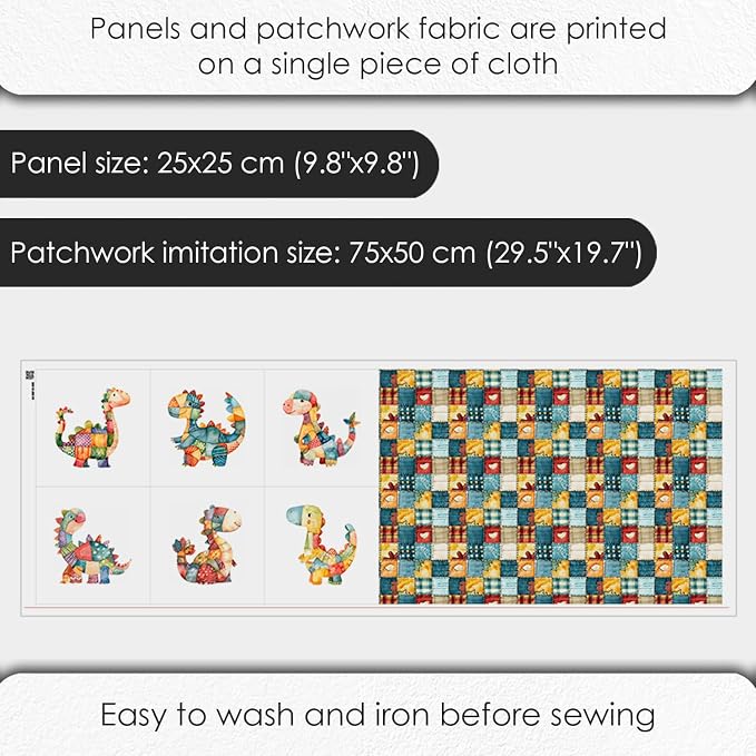 Patchwork Dinosaur Cotton Fabric Panel – 6 Designs + Bonus Sheet 29.5×19.6 inch - Image 4