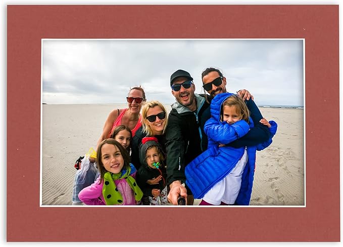 11x14 Mat Bevel Cut for 8.5x11 Photos - Acid Free Brick Red Precut Matboard With Backing Board and Crystal Clear, Self Seal Mat Bag - For Pictures, Framing - 4-ply Thickness