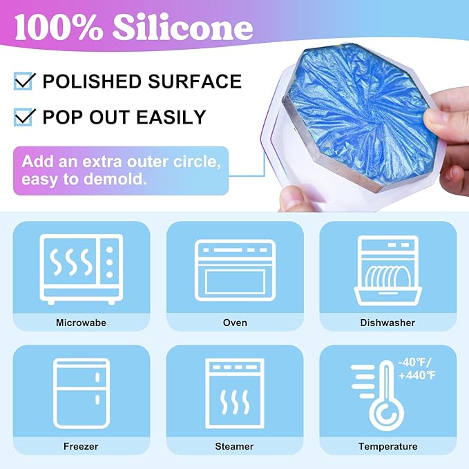 LET'S RESIN 18 Pcs Coaster Resin Molds Silicone, Coaster Molds - Image 4