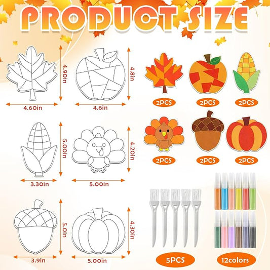 24 Sets Fall Sand Art Crafts for Kids Autumn Maple Leaf Pumpkin Turkey DIY - Image 2