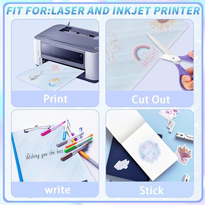 20 Sheets Printable Holographic Sticker Paper,11 x 8.5 Inches Printable Waterproof Paper Rainbow Vinyl Sticker Paper for Inkjet or Laser Printer（Laser oblique light column）