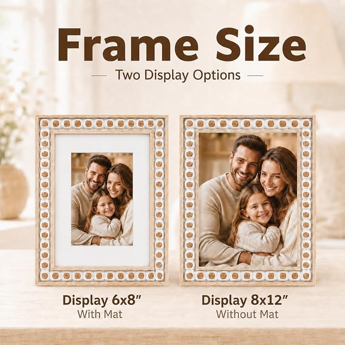 Solid Wood 8x12 Picture Frame Beaded Frame - Image 3