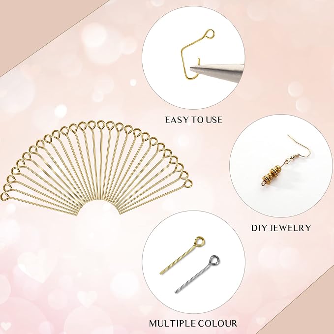 Junkin 1400 Pcs Eye Pins Mix Jewelry Findings 0.63 * 0.79 * 1.18 in Open Eye - Image 2