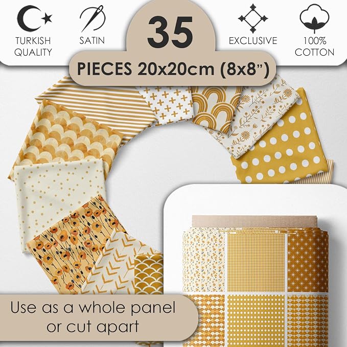 Cotton Satin Patchwork Fabric Panel – 35 Designs, 20×20 cm Squares, Single - Image 2