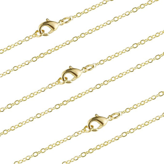 ALEXCRAFT Wholesale 12 PCS Gold Plated Brass Cable Chains Necklace Bulk Finished Chains for Jewelry Making (18 Inch(2MM))