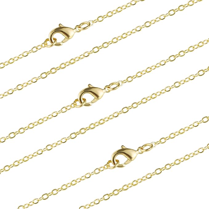 ALEXCRAFT Wholesale 12 PCS Gold Plated Brass Flat Cable Chain Finished Necklace Chains Bulk for Jewelry Making (30 Inch(2 MM))