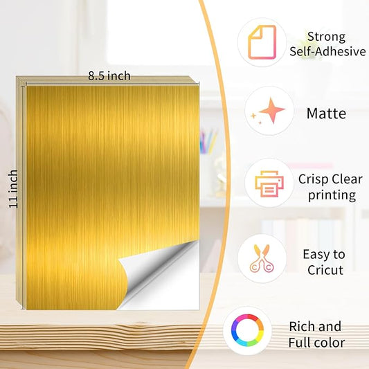 Gold Printable Sticker Paper, 20 Sheets Printable Holographic Gold Sticker Paper, Laser/Inkjet Printing-Letter Size (8.5" x 11")