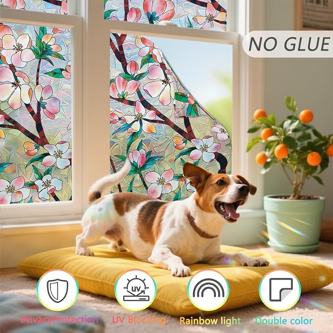 Peach Blossom Stained Glass Window Film Static Cling - Image 3