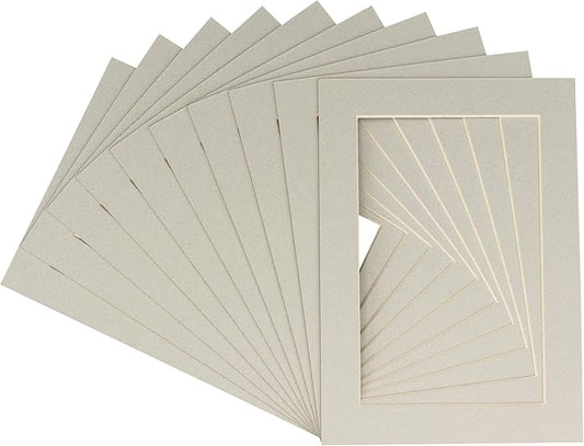 11x14 Mat for 8.5x11 Photo - Precut Grey Picture Matboard for Frames 11 x 14 Inches - Bevel Cut to Display Art 8.5 x 11 Inches - Acid Free Pack of 10 MATS with Backing Boards & Clear Bags