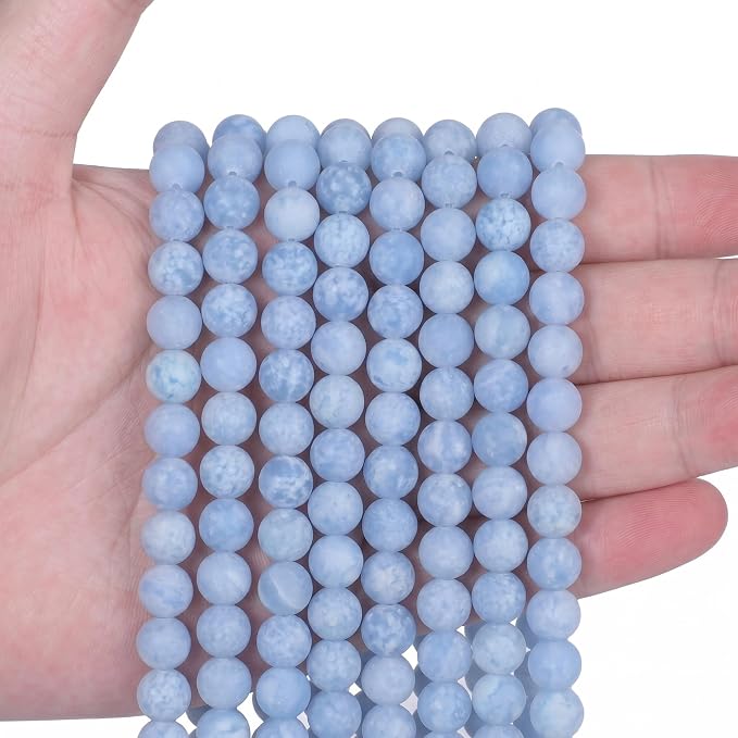 60pcs Natural Matte Light Blue Gemstone Beads，6mm Frosted Round Loose Stone - Image 3